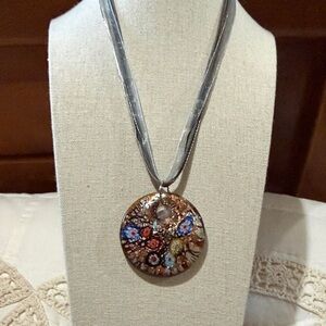 Millefiori Italian Glass Pendant with Gold and  Silver Background “